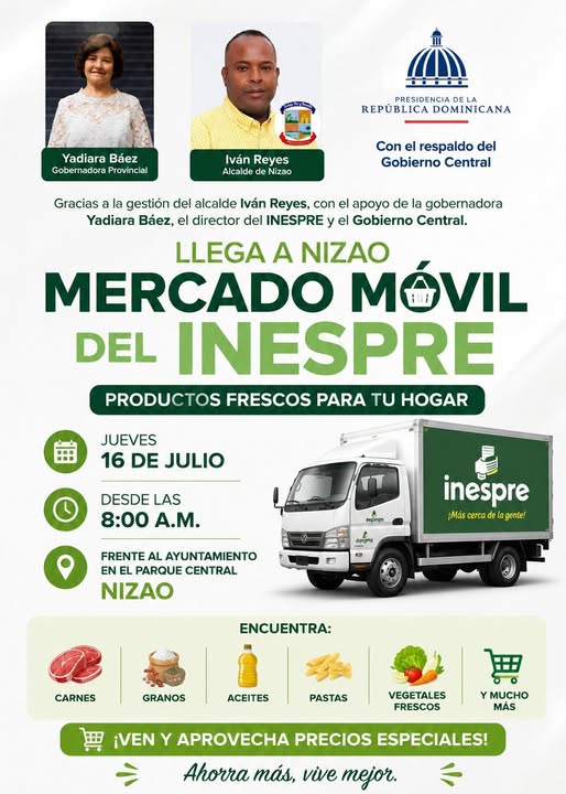 ¡Atención, Nizao! El Mercado Móvil del INESPRE llega este jueves.
